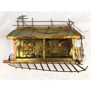 Vintage 3D Train Station Wall Hanging Brutalist Metal Wall Art 1970s 18"x12"‎